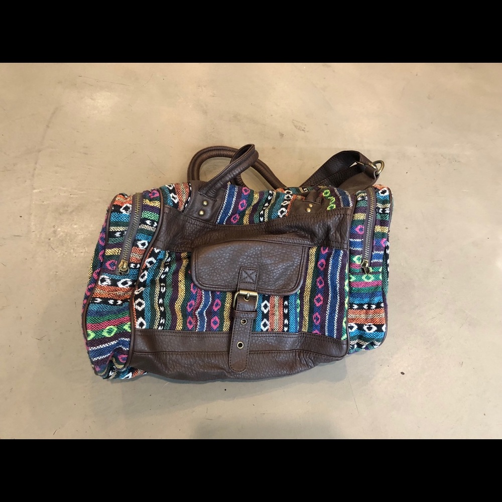 Bohemian fabric/faux leather duffle/shoulder bag!!